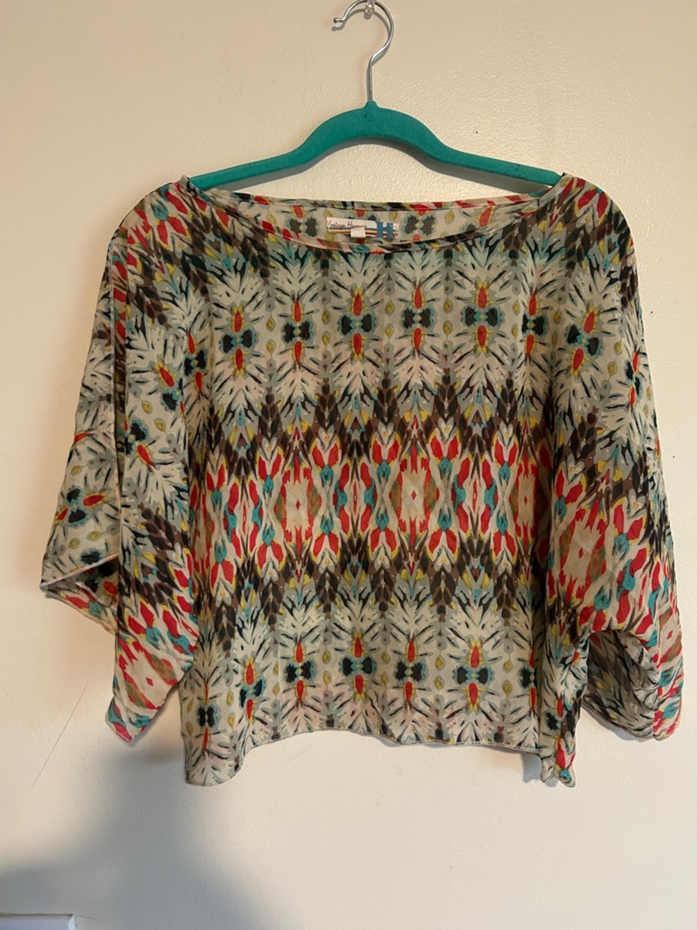 Vintage Havana Teal Red Brown Multicolor Ikat Boxy Blouse